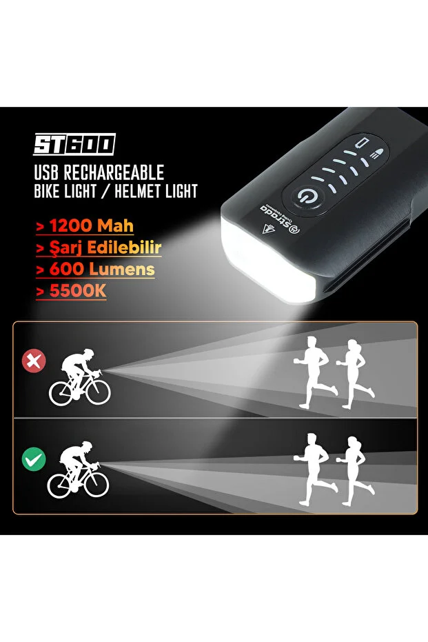 Strada ST-600 Çift Yönlü Lityum Şarj Edilebilir Far